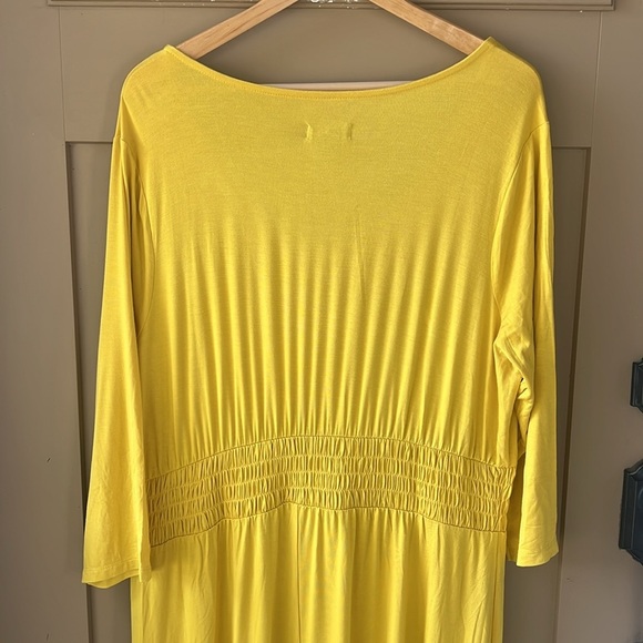 Jason Wu 1X Mustard Yellow Smock Stretch Jersey Knit Midi Maxi Dress 3/4 Sleeve - Picture 6 of 10